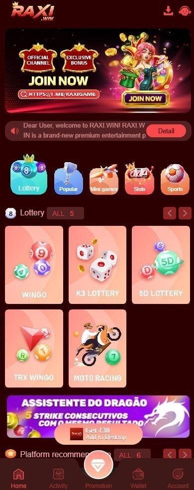 Raxigame app lobby with Wingo, K3, 5D Lottery, TRX Wingo and mobile online games